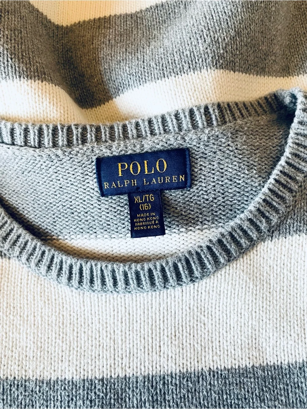 RARE VTG girls XL POLO Ralph Lauren sweater letterman spellout cotton Knit 16
